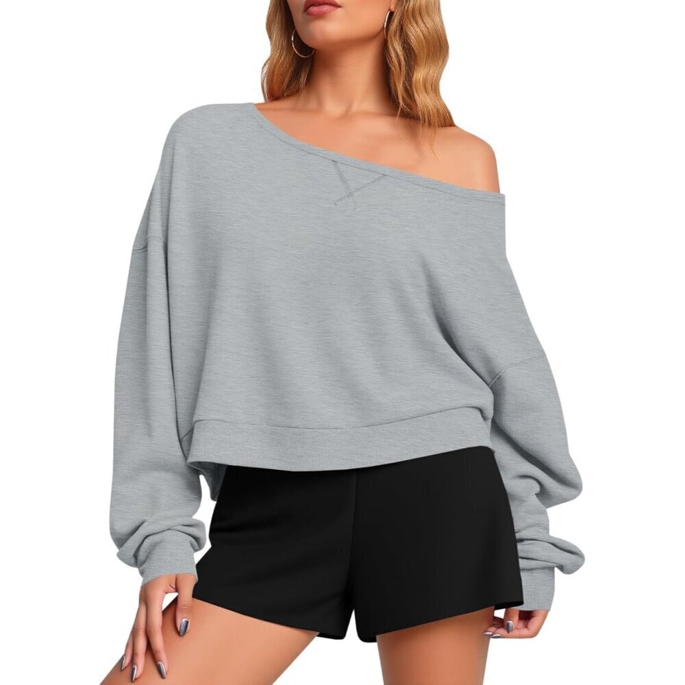Women's Off Shoulder Crop Top Long Sleeve Oversized Fall Pullover